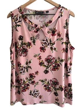 7th Avenue Design Studio Pink Floral Twist Neck Sleeveless Blouse XL Cottagecore